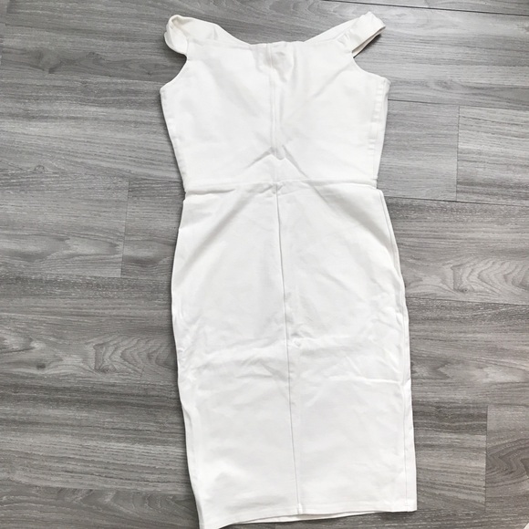 MASON WOMENS WHITE SHEATH DRESS OFF SHOULDER JERSEY MIDI NYE PARTY LARGE - Picture 6 of 9